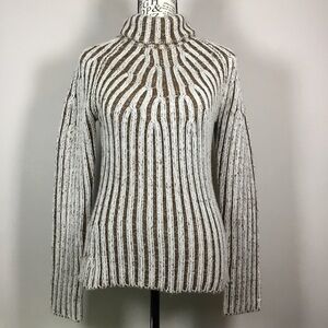 Australian Line chunky knit ribbed roll neck sweater cream brown winter sz 2